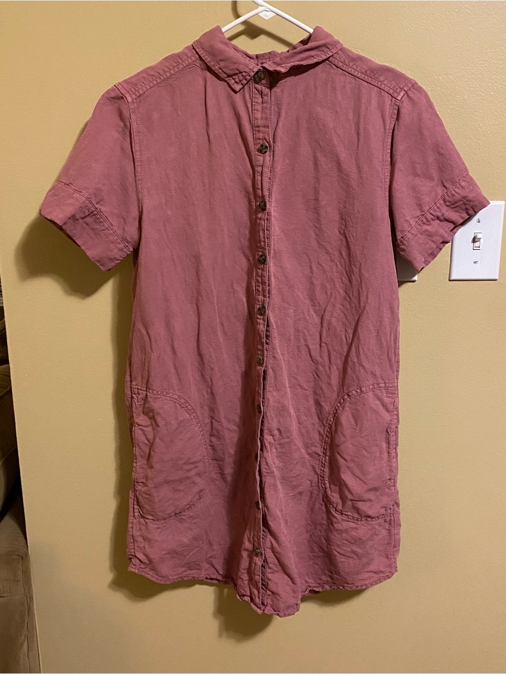 Dusty pink button up linen mini dress shirt dress - Picture 6 of 11